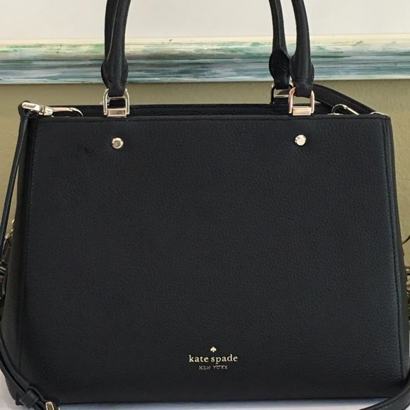 KATE SPADE LEILA MEDIUM TRIPLE COMPARTMENT SATCHEL SHOULDER BAG BLACK LEATHER - Picture 9 of 14